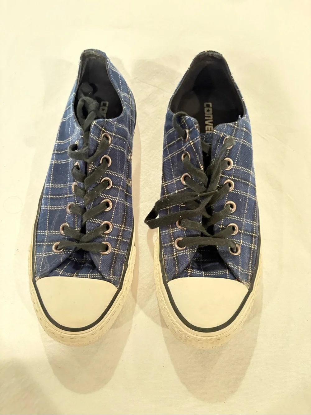 Converse Blue Plaid Low-Top Sneakers with Black Laces